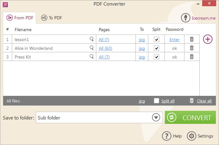 'Convert from PDF' mode