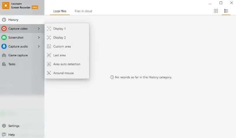 Select the screen recording mode in Icecream Screen Recorder