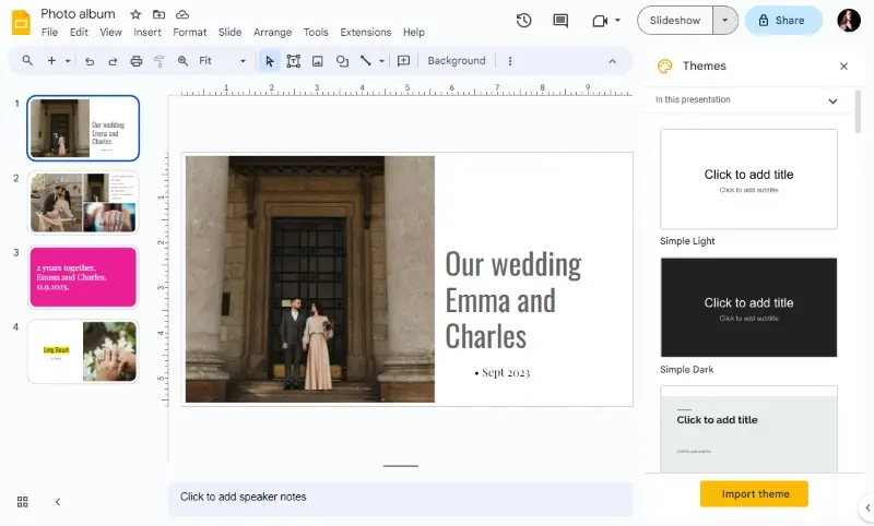 Creating a slideshow online in Google Slides