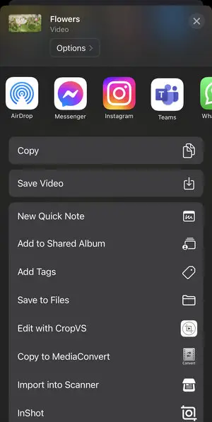 Opcje udostępniania dostępne na iPhonie po scaleniu wideo w iMovie na iOS