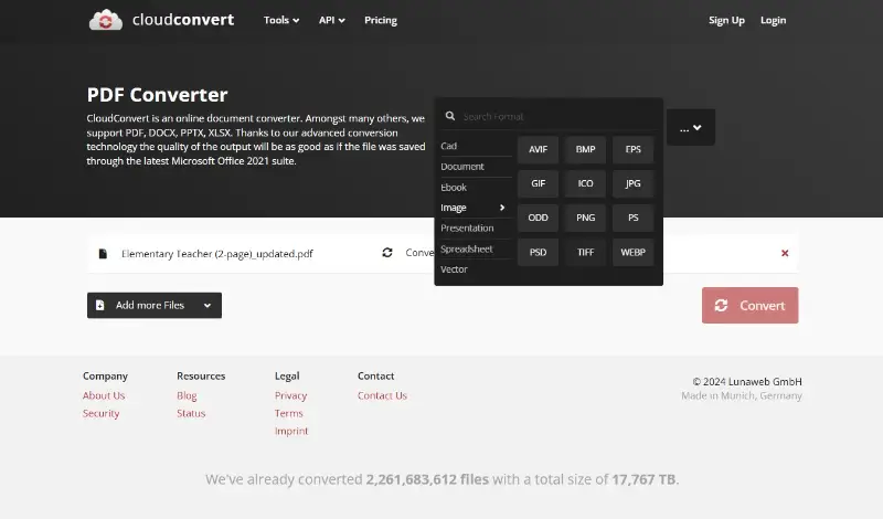 Ücretsiz çevrimiçi PDF dönüştürücü CloudConvert