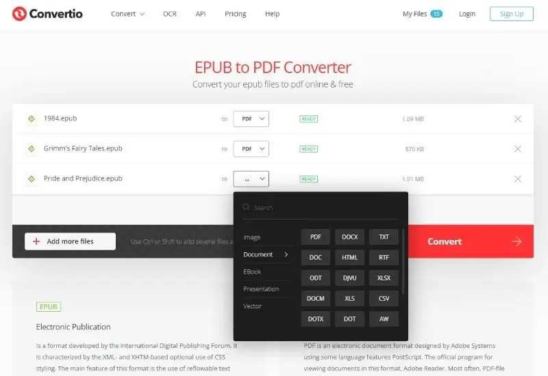 Онлайн конвертер EPUB в PDF - Convertio