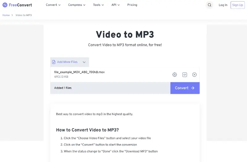 FreeConvert video to MP3 conversion
