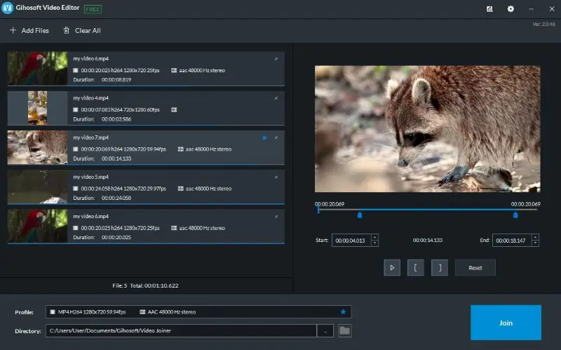 Gihosoft Free Video Cutter interface Gihosoft Free Video Cutter interface