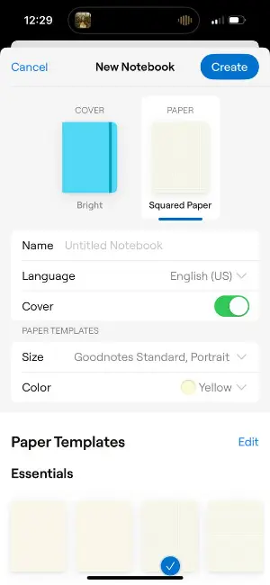 Создание новой папки в Goodnotes