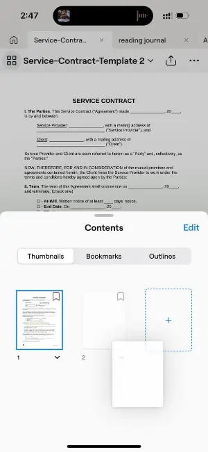 Rearranging PDF pages in Goodnotes - thumbnail view