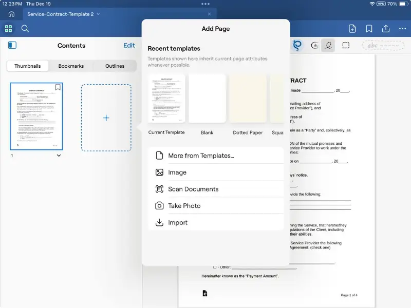 Ajouter des pages PDF sur iOS