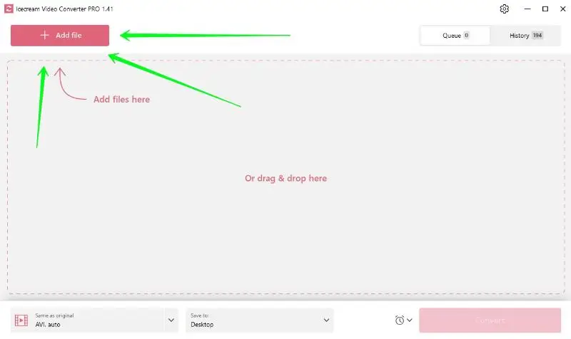 Add MKV file for conversion to AVI to Icecream Video Converter