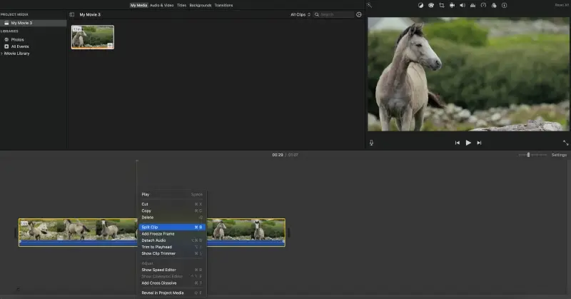 Split clip feature of iMovie on macOS Split clip feature of iMovie on macOS