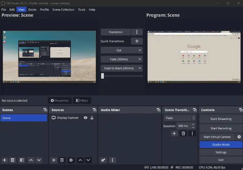 OBS Studio - scene preview