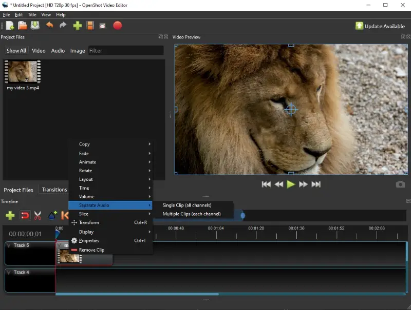 OpenShot main interface