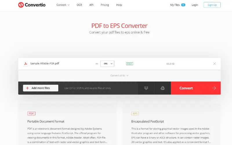 Как конвертировать PDF в EPS онлайн с помощью Convertio