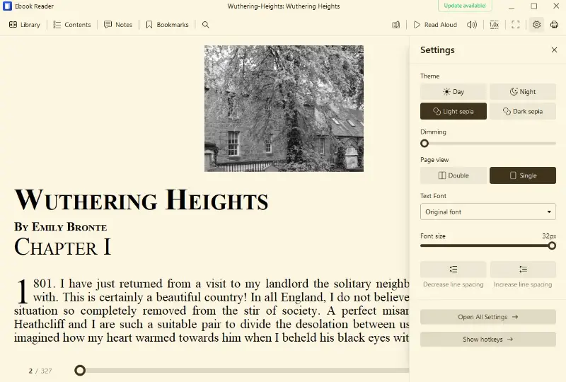 Sepia mode to reduce reading eye strain