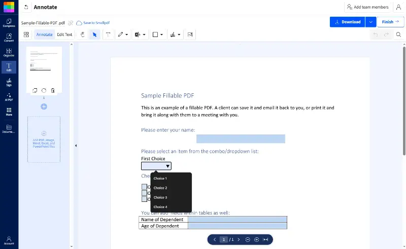 Smallpdf - Free online PDF form filler