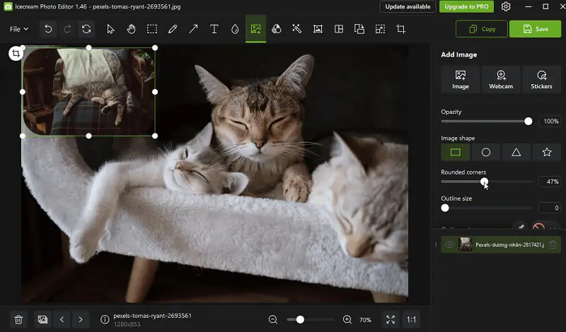 Select the shape of a picture on top of another picture in Icecream Photo Editor