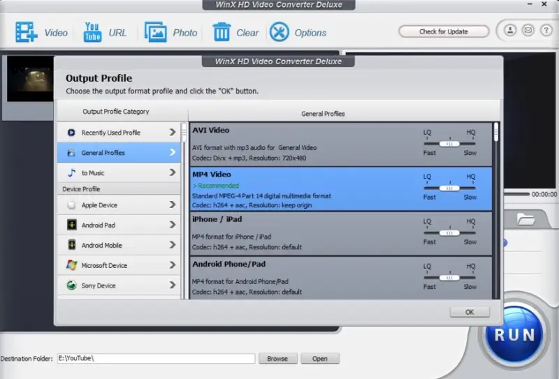 Extract audio from YouTube video in WinX HD Video Converter