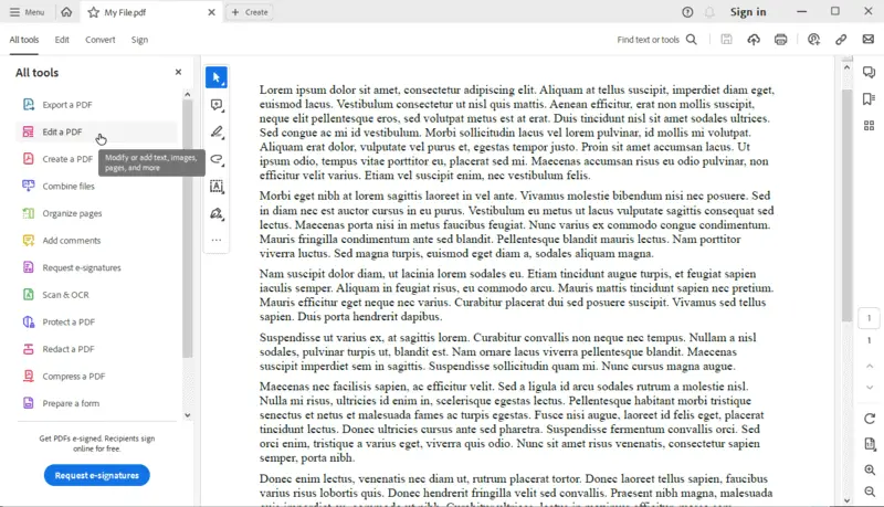Naciśnij edytuj PDF w Acrobat