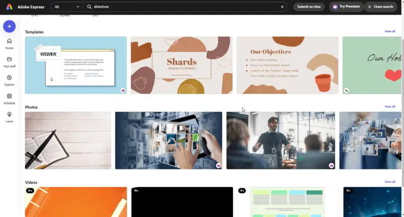Выберите шаблон для вашей презентации в Adobe Express