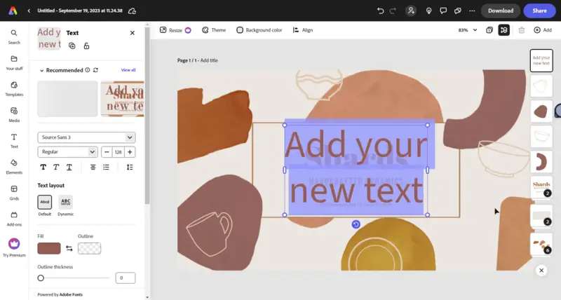 Добавьте текст на слайды в презентации в Adobe Express