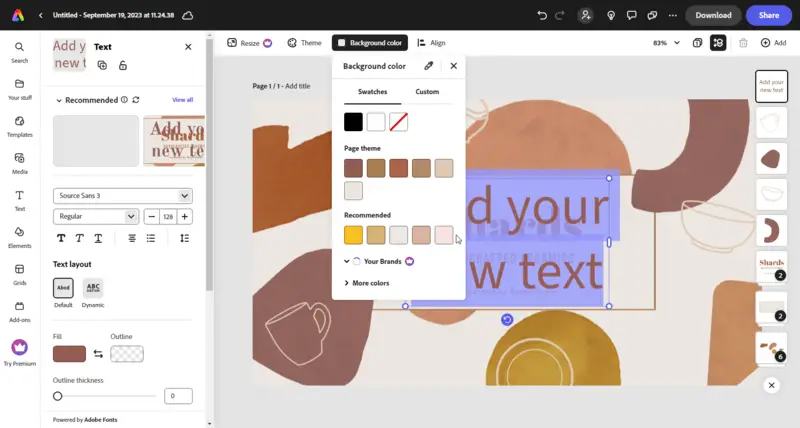 Выберите цвет фона для слайдов в презентации в Adobe Express
