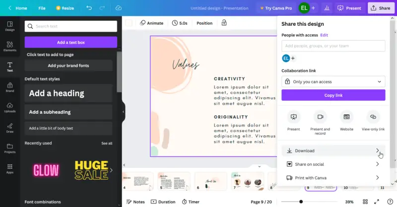 Как сделать презентацию в Canva и сохранить файл