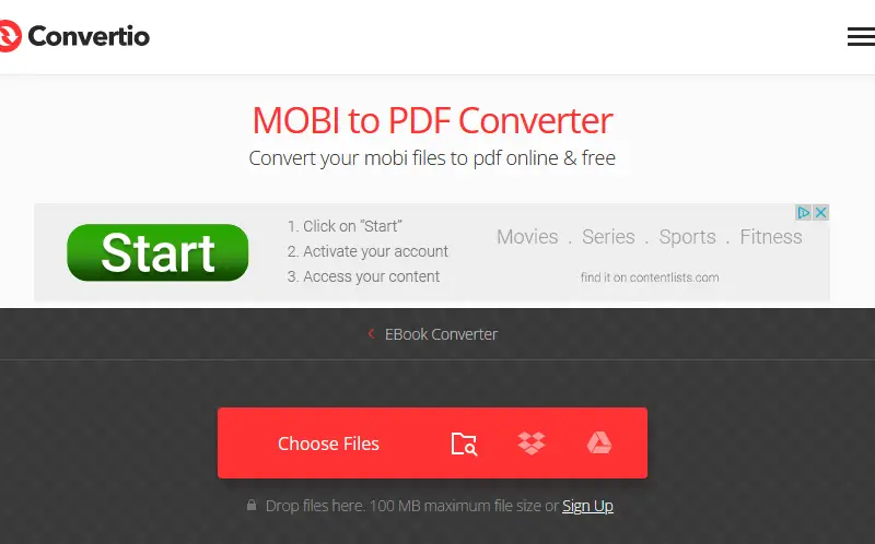 Преобразуйте электронную книгу MOBI в PDF с помощью Convertio