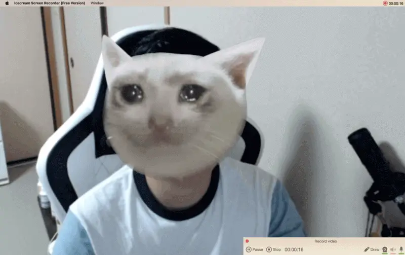 Icecream Screen Recorder during the webcam recording on macOS