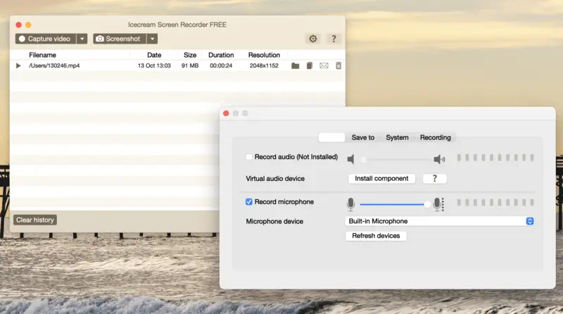 Webcam recording settings of Icecream Screen Recorder on macOS
