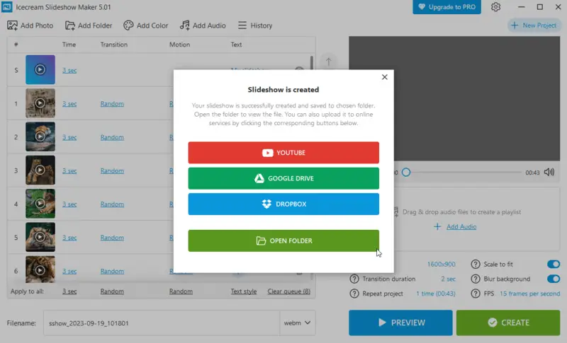 Варианты дальнейшей работы с созданной презентацией в Icecream Slideshow Maker