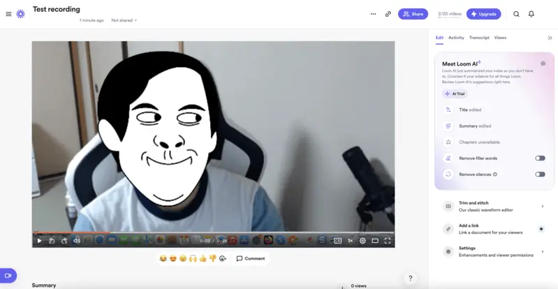 Playback of the recorded webcam video in Loom