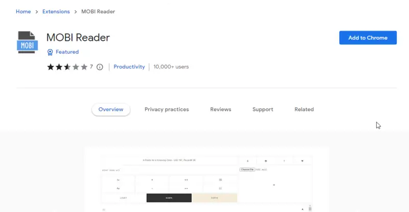 MOBI Reader Chrome extension