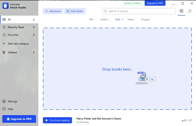Drag and drop your MOBI file to Icecream Ebook Reader