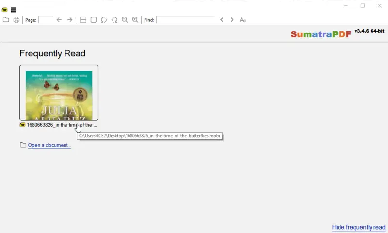 Add MOBI book to Sumatra PDF using drag and drop mechanism