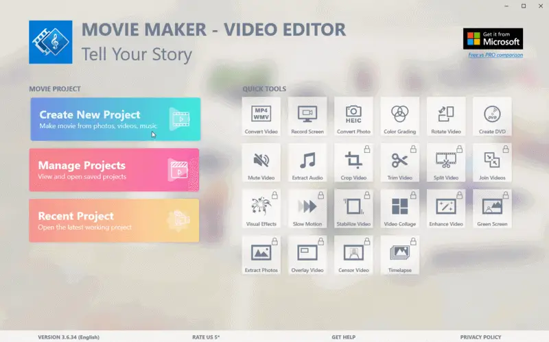 Główne okno programu Windows Movie Maker
