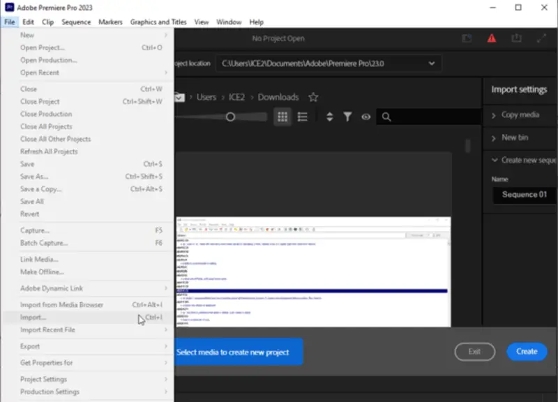 Importuj wideo do Adobe Premiere Pro