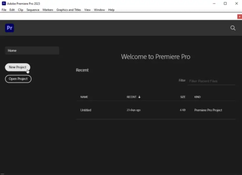 Główne okno Adobe Premiere Pro