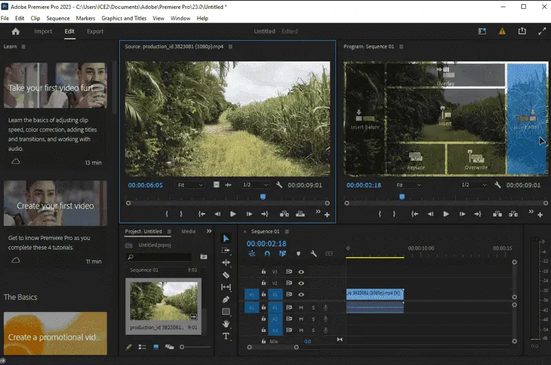 Oś czasu wideo Adobe Premiere Pro