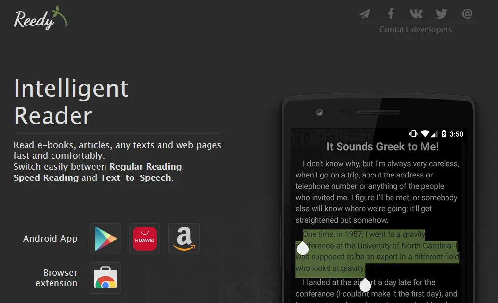 Reedy TTS Reader options Reedy TTS Reader options