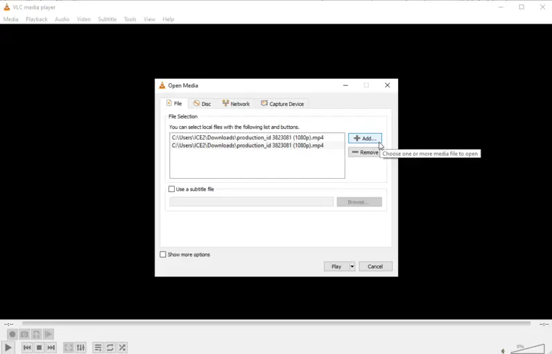 Dodaj pliki wideo do VLC
