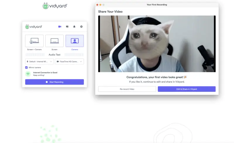 Webcam video successfully recorded using Vidyard