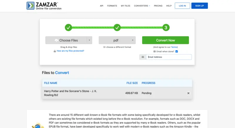 Email after FB2 to PDF conversion