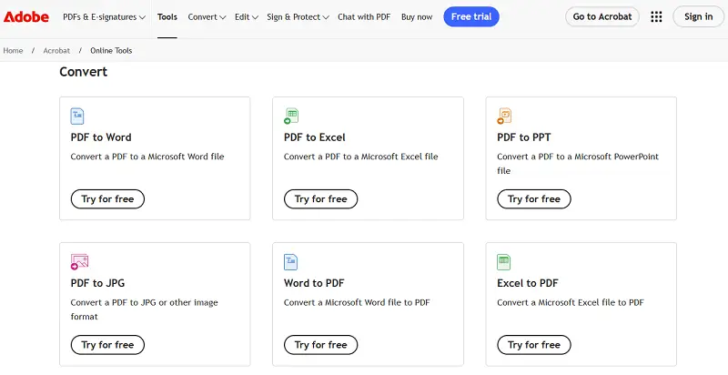 Adobe Acrobat Online PDF Converter
