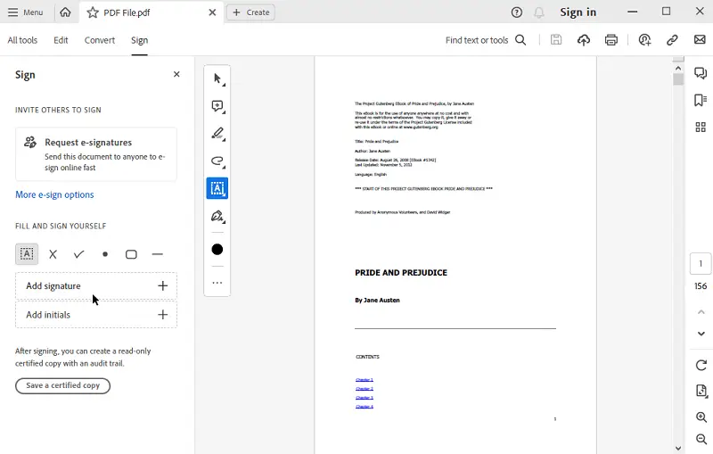 Fill and sign menu of Adobe Acrobat Fill and sign menu of Adobe Acrobat