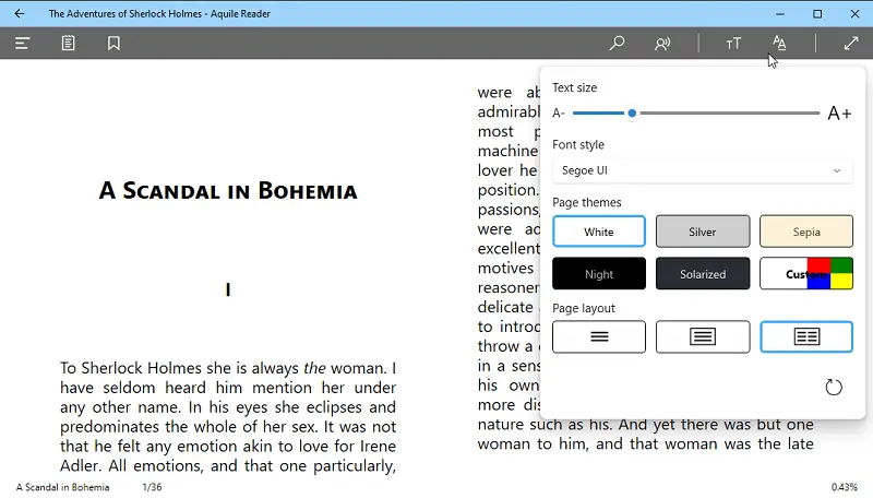 Настройки и кастомизация в Aquile Reader