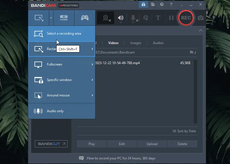 Hotkeys for recording in Bandicam