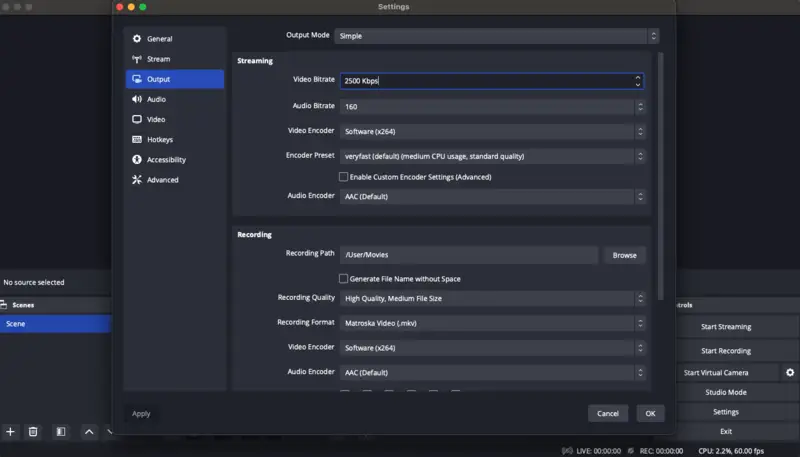 Choosing best bitrate for streaming in OBS Studio on macOS