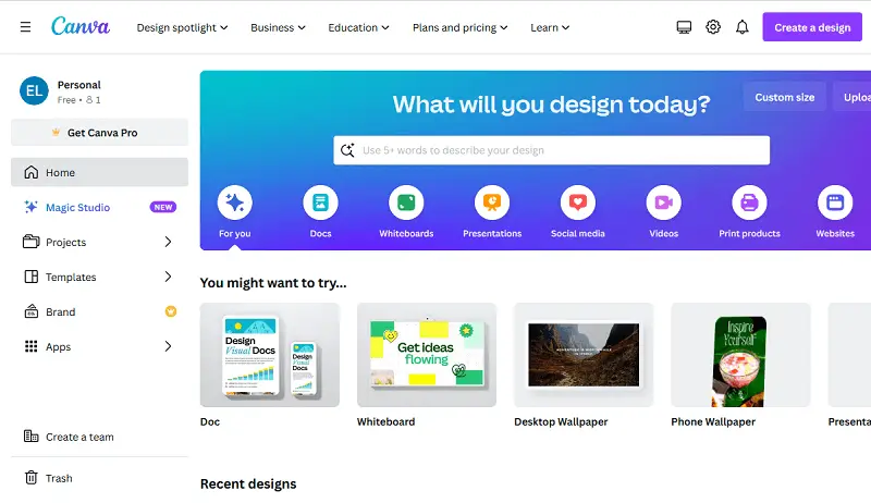 Стартовая страница сайта Canva