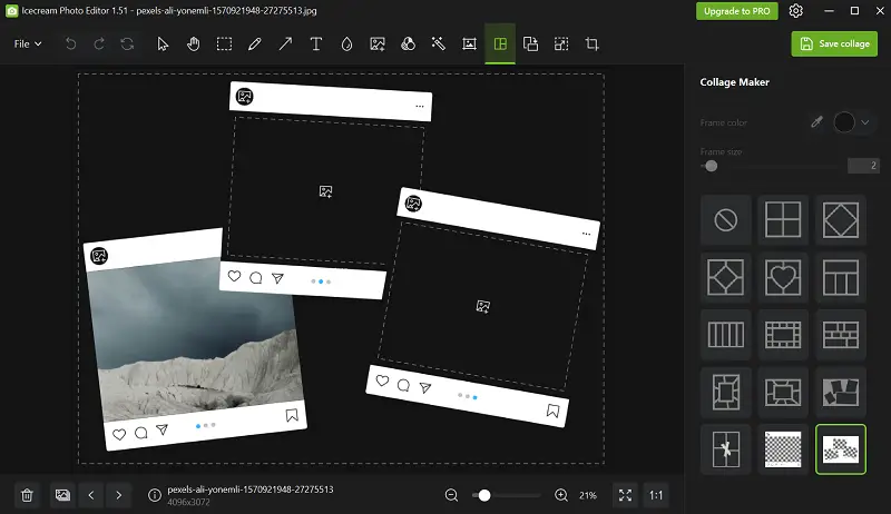 Choose the template for image collage in Icecream Photo Editor