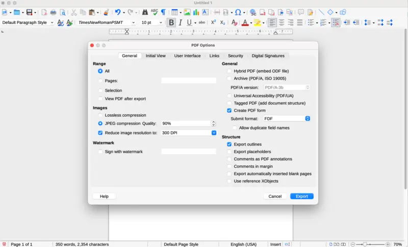 Create PDF documents in LibreOffice on macOS