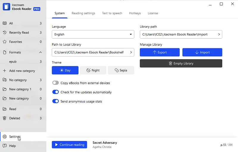 eBook reader settings eBook reader settings